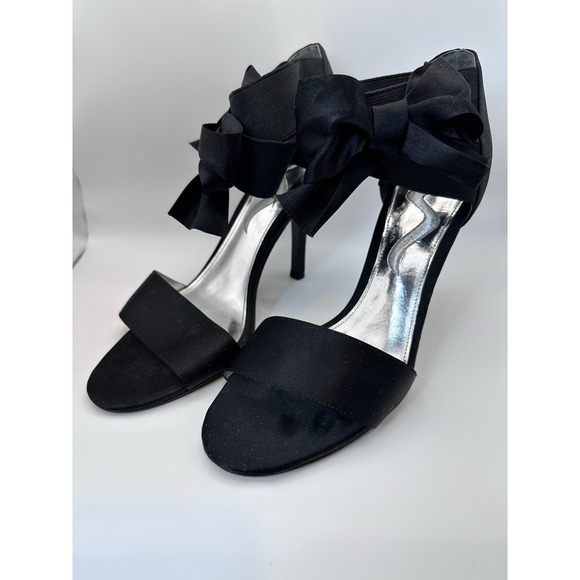 Women's Black High Heel Sandals with Bow Ankle Strap – Elegant Dress Shoes - Picture 4 of 11